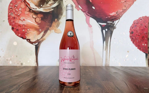 Bottle of Otters Plunder 2023 Rondo rosé from Wressle Vineyard, with a Silver award badge