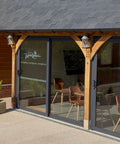 Wressle Vineyard tasting room with outdoor terrace seating, Lincolnshire.