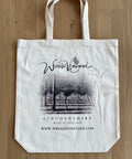Natural cotton tote bag printed with the Wressle Vineyard logo and vineyard illustration, Lincolnshire wine of England