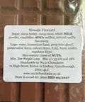 Ingredients and allergen label for Wressle Vineyard milk chocolate bar, handmade by No.12 Chocolatier
